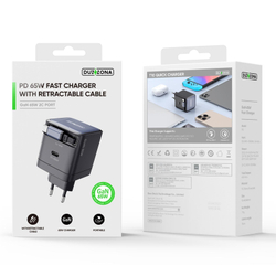 Быстрое зарядное устройство 65W с телескопическим кабелем 70см с разъемом USB-C, Duzzona
