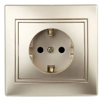 Розетка Intro Plano 1-202-04 с заземлением 2P+E Schuko 16А-250В IP20 скрытой установки шампань