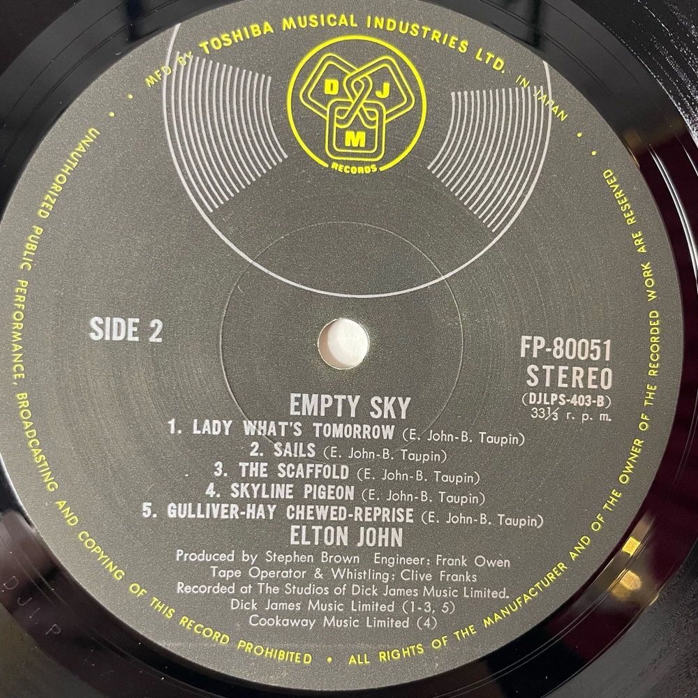 Винтажная виниловая пластинка LP Elton John Empty Sky (Japan 1970) (Obi) Western Ford Gateway