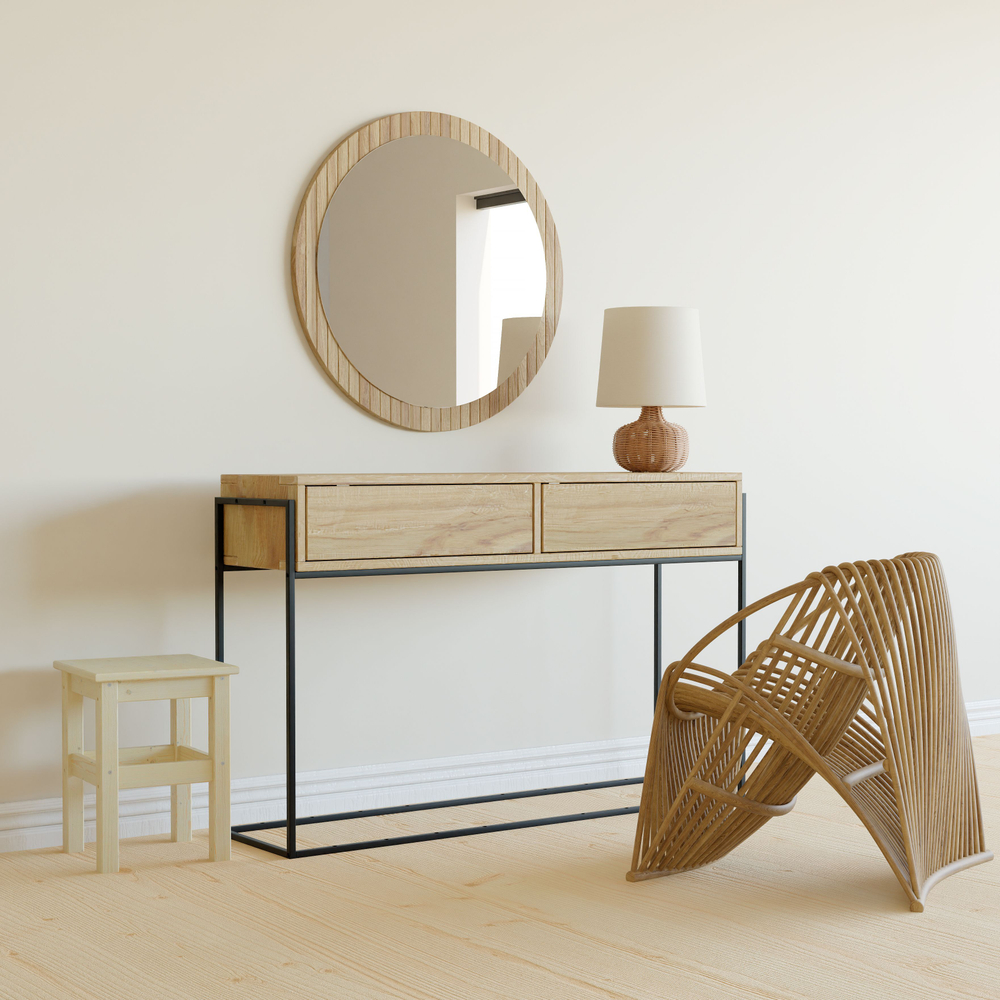 Зеркало настенное круглое Пиафорте 81х81 см с деревянной рамой / зеркало в прихожую из массива дикого дуба в стиле лофт