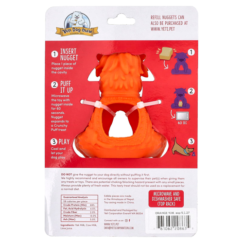 Yeti Dog Chew, Puff & Play, жевательные конфеты для собак, апельсин, 4 жевательных конфеты, 1 дозатор