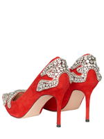 Женские туфли замшевые красные с аппликацией