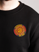 Свитшот Варгградъ мужской чёрный с шевроном «Сердитое солнце» с начёсом