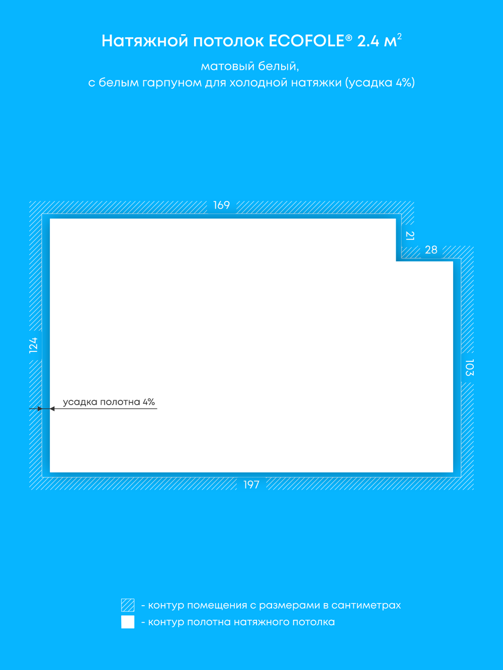 Матовый натяжной потолок 2.4 м2