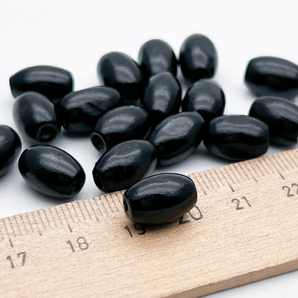 Деревянные бусины тонированные, бочонок, цвет черный, размер около 12*8,5 мм, цена за набор 10 штук