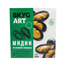 Мидии Голубые ВкусArt на Половине Раковины в/м 30/40 1кг