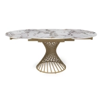 Стол круглый раскладной Lava (120+30+30), керамика глянцевая Top Pandora / опора золото