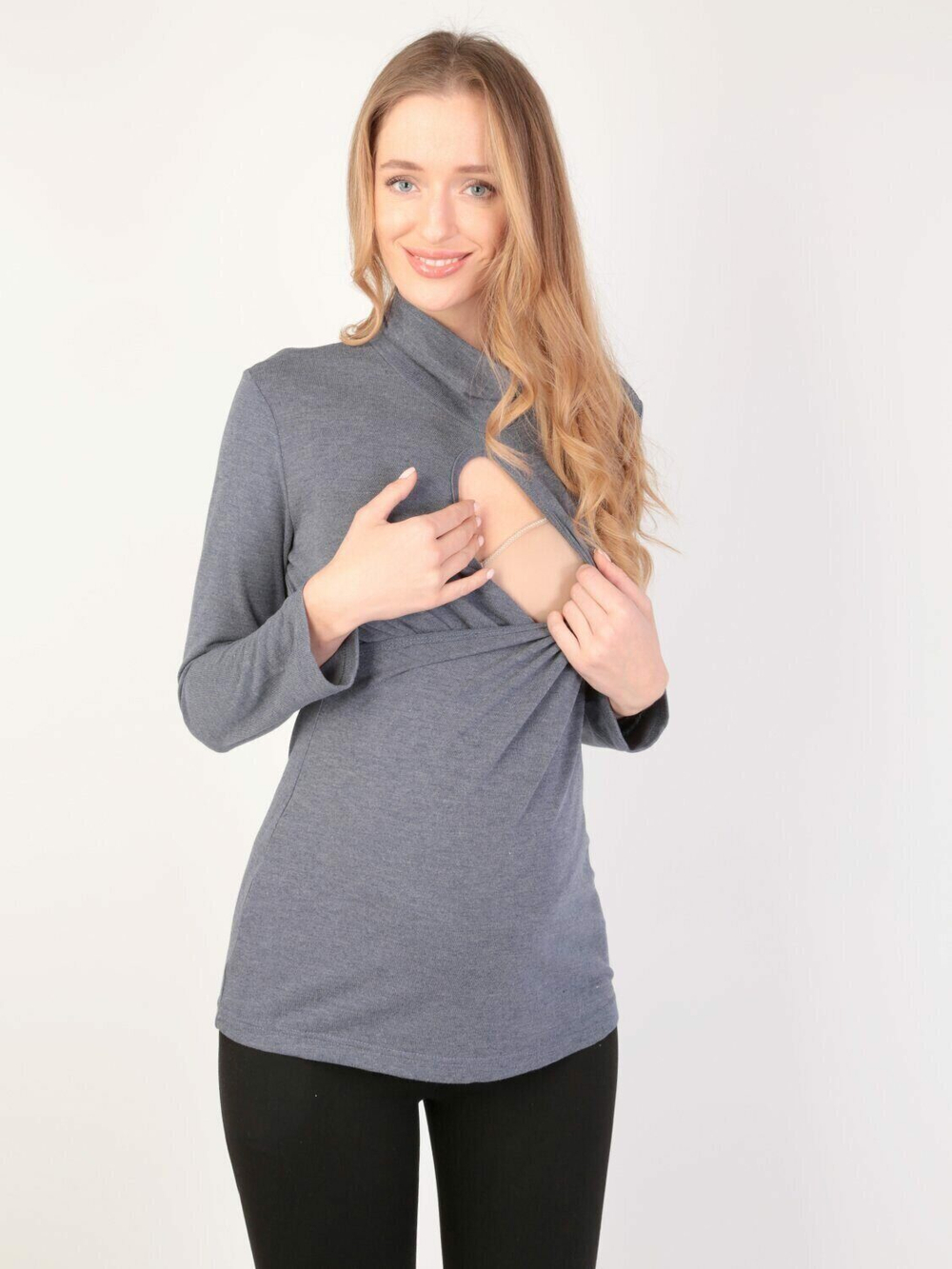 Джемпер с горлом для беременных и кормящих с декоративным вырезом каплей для кормления спереди, 100% вискоза, размеры 48,52