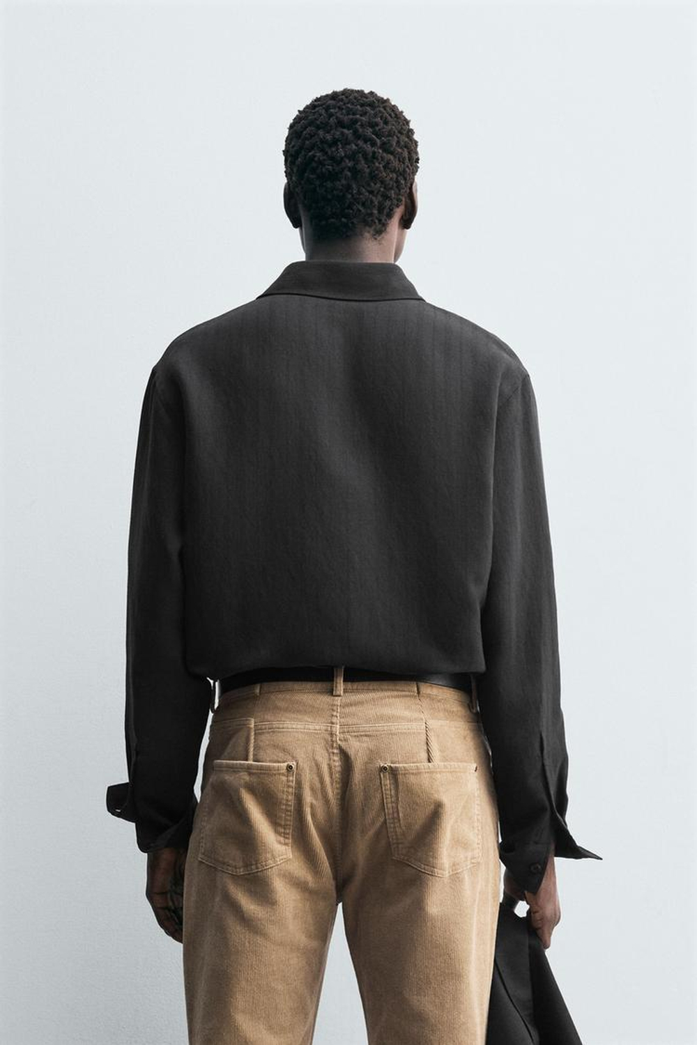 ZARA РУБАШКА СВОБОДНОГО КРОЯ В ПОЛОСКУ, ЧЕРНЫЙ