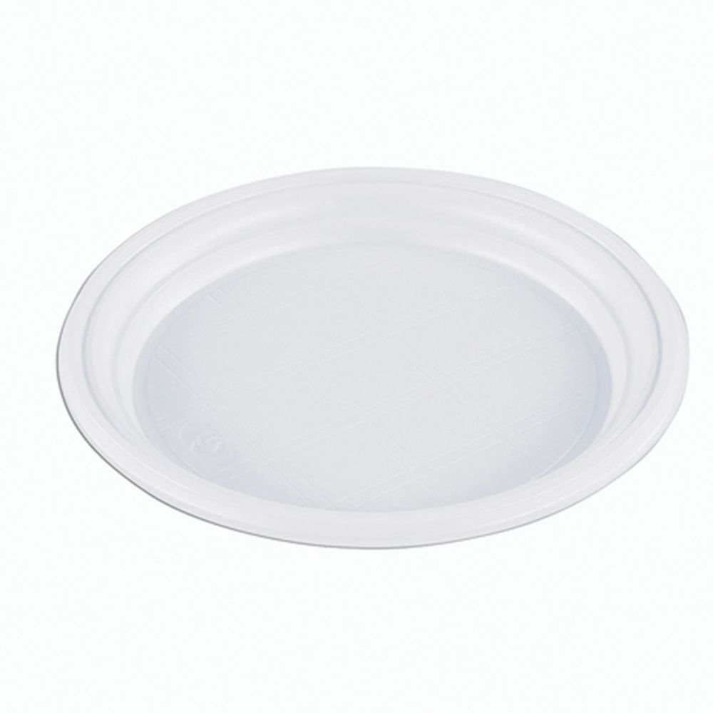 Одноразовые тарелки плоские, КОМПЛЕКТ 100 шт, пластиковые, d=165 мм, "ЭКОНОМ", белые, полистирол (ПС), холодное/горяч, СТИРОЛПЛАСТ