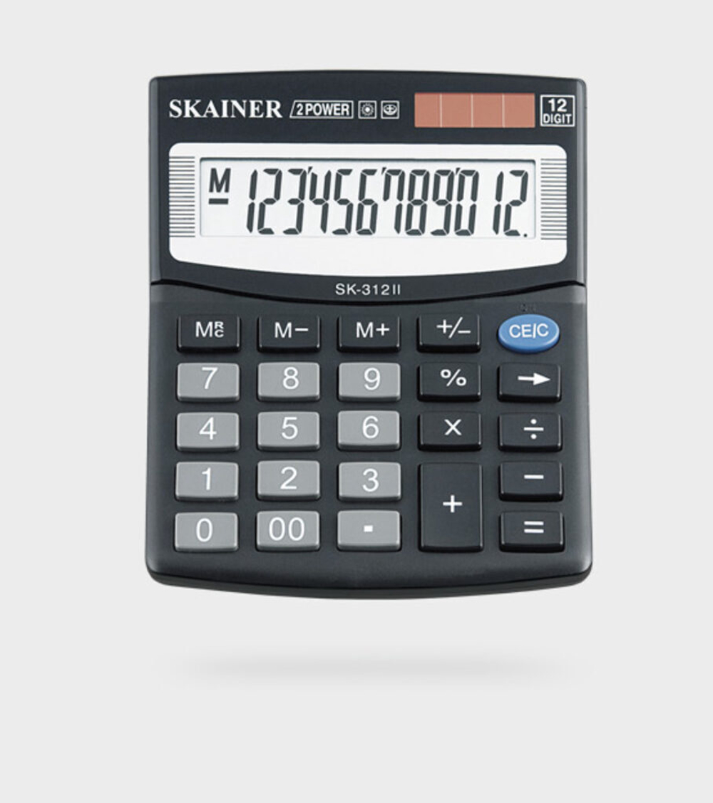 Калькулятор  12 разр. Skainer  настольный, двойное питание, черный SK-312II  (SDC-812)
