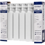 Радиатор биметаллический STOUT TITAN 350 - 6 секций (подключение боковое, цвет белый)