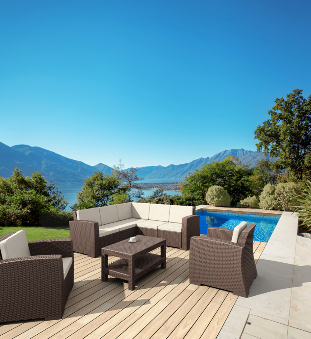 Кресло пластиковое плетеное с подушками Siesta Contract Monaco Lounge, коричневый