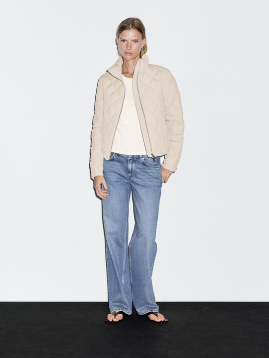 Massimo Dutti Короткая стеганая куртка, натуральный, кремовый