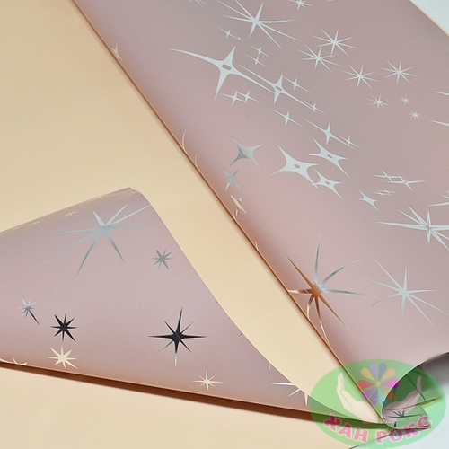 Пленка для упаковки 60х60см матовая двусторонняя Звёзды увядшая роза- персиковый 1 шт