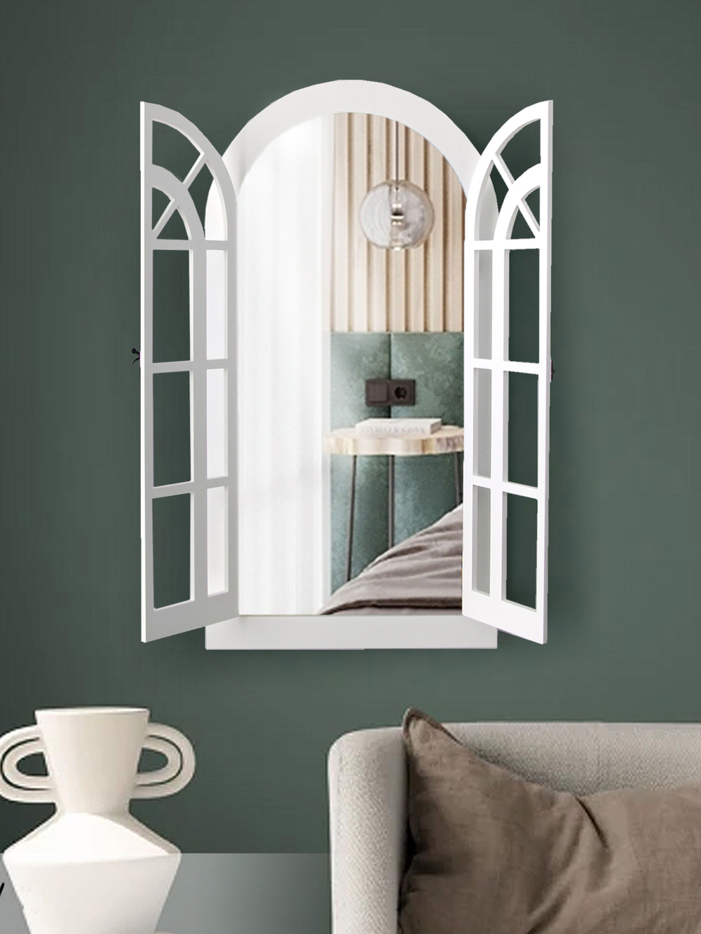 Зеркало на стену интерьерное в раме, фальш-окно "Окно-арка" 77*43 см Elenadecor