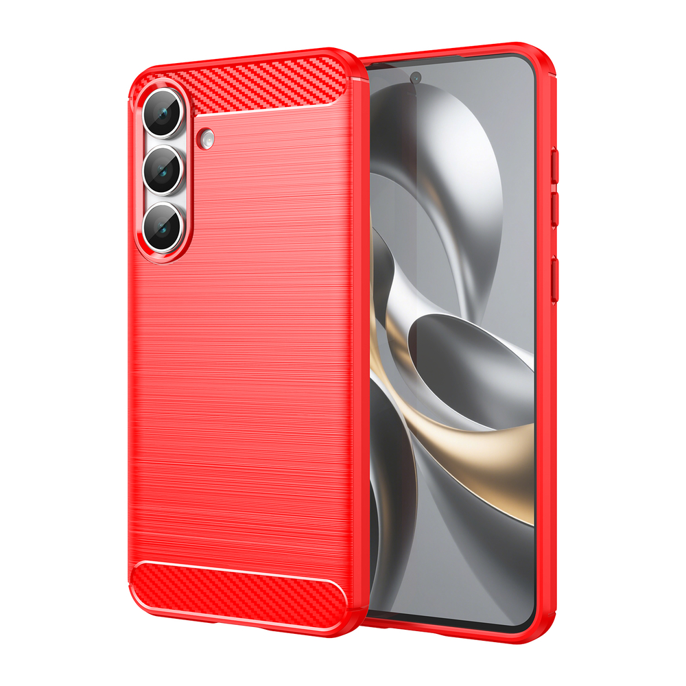 Чехол красного цвета с дизайном под карбон на Samsung Galaxy S25 FE, серия Carbon от Caseport