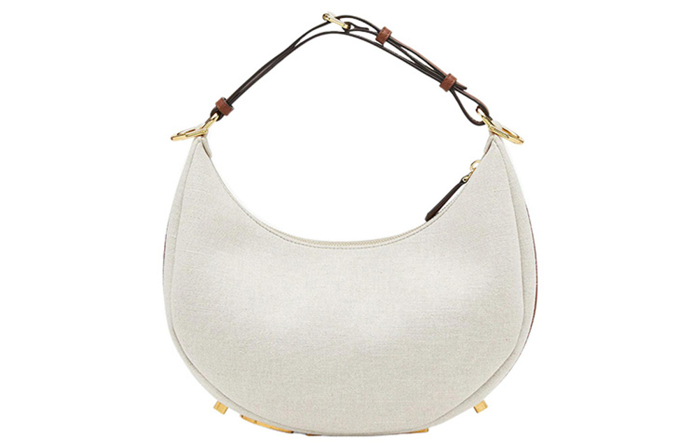 FENDI Fendigraphy Canvas Crescent Bag, Shoulder Bag, Handbag Women"s White