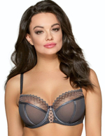 Бюстгальтер с вышивкой люрексом на чашках (Размер: 90F) (Цвет: серый)
