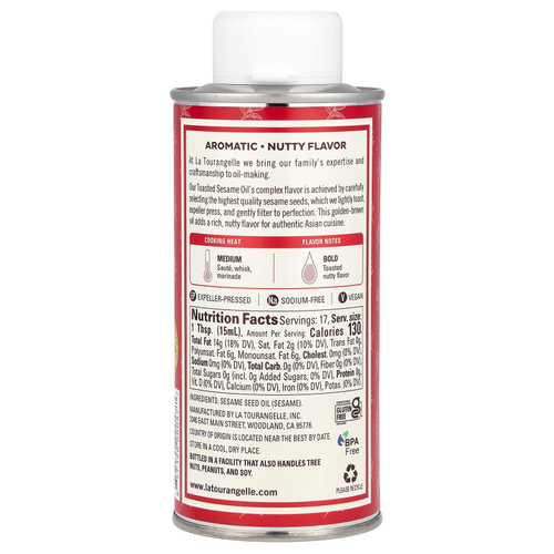 La Tourangelle, Обжаренное кунжутное масло, 250 мл (8,45 жидк. унц.)