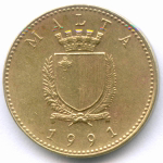 1 цент 1991 год. Мальта. Куница. Никелевая латунь, диаметр 18 мм. VF