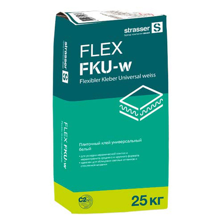 Strasser FLEX FKU-w - Плиточный клей универсальный белый (С2 ТЕ ), 25 кг.