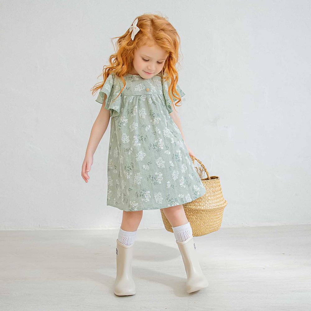 Платье хлопковое с цветочным принтом "Зеленое"