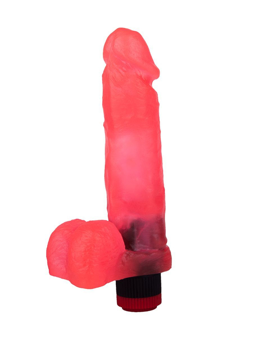 LOVETOY 19 см – гелевый реалистичный вибромассажёр в виде фаллоса с мошонкой, розовый, 19×4,5 см