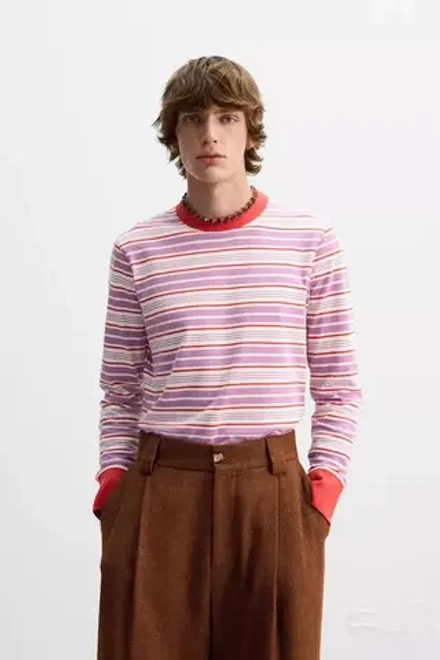 ZARA Х HARRY LAMBERT ФУТБОЛКА В ПОЛОСКУ, СИРЕНЕВЫЙ/БЕЛЫЙ