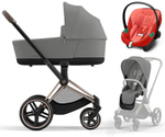 Коляска 3 в 1 Cybex Priam IV Rosegold complete и автокресло Aton S2 i-Size Hibiscus Red Mirage Grey