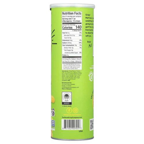 The Good Crisp Company, Картофельные чипсы, сметана и лук, 160 г (5,6 унции)