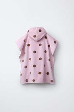 ZARA ПОЛОТЕНЦЕ-ПОНЧО В ГОРОШЕК, РОЗОВЫЙ