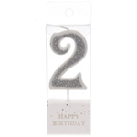 Свеча для торта Цифра Иллюзия «2» 9.5 см, серебро