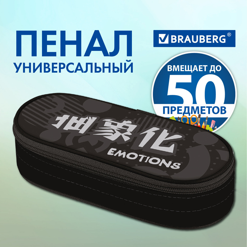 Пенал-футляр BRAUBERG 1 отделение органайзер полиэстер 22x9x5 см "Emotions" (2 штуки в упаковке)