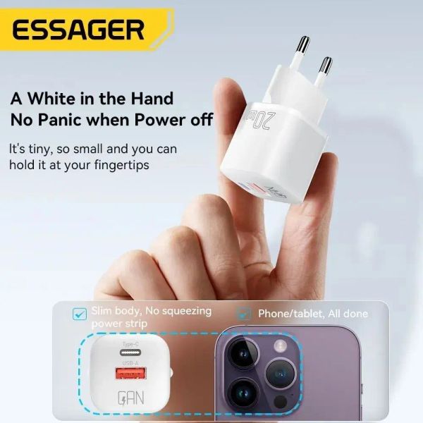Адаптер питания Essager 20Вт (Type-C + USB-A) Черный