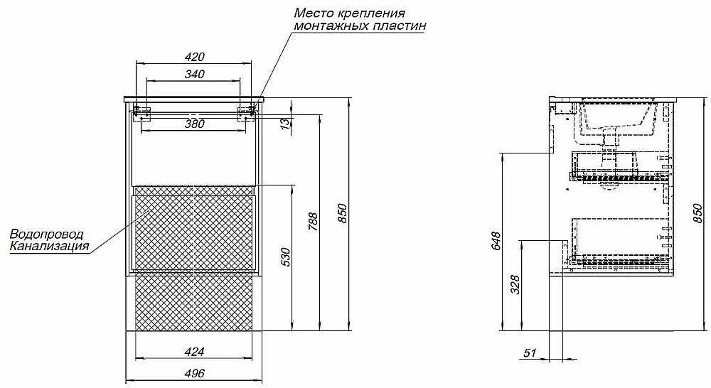 Тумба с раковиной Aquanet Милан 336371/330428 50 дуб рошелье