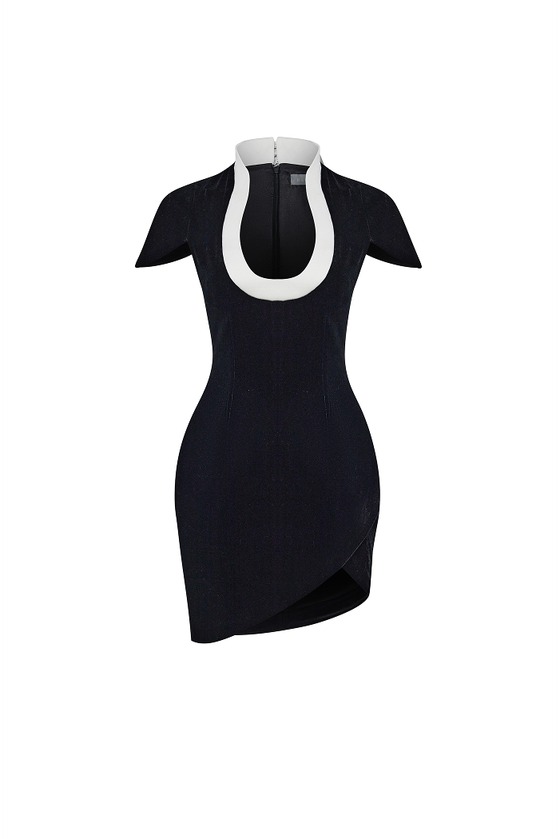 Платье мини из бархата и сатина