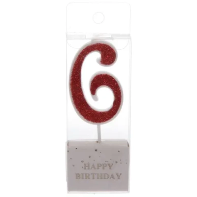 Свеча для торта Цифра Иллюзия «6» 9,5 см, красный