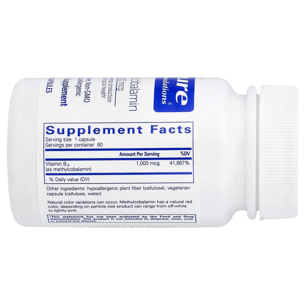 Pure Encapsulations, метилкобаламин, 1000 мкг, 60 капсул