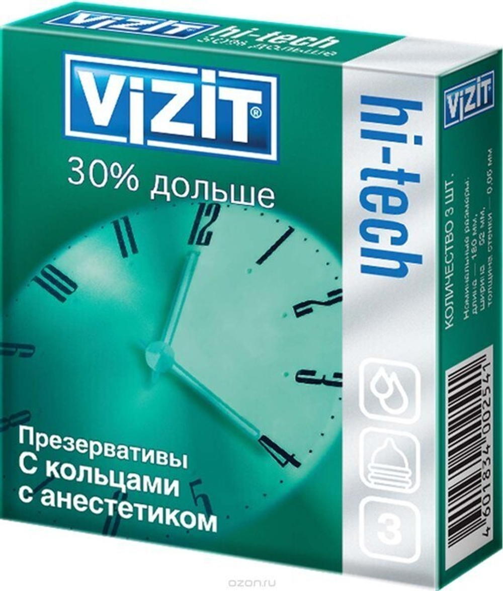 Презервативы VIZIT 30% дольше, с кольцами и анестетиком (3 шт)