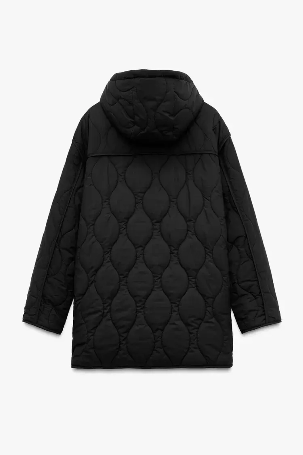 ZARA ПУХОВИК С КАПЮШОНОМ, ЧЕРНЫЙ