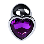 Серебристая коническая анальная пробка 7см с фиолетовым кристаллом-сердечком ToyFa Metal 717013-4