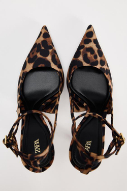 ZARA ТУФЛИ-МЮЛИ НА КАБЛУКЕ, С АНИМАЛИСТИЧЕСКИМ ПРИНТОМ, ЛЕОПАРДОВЫЙ