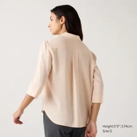 UNIQLO БЛУЗКА СО ШКИПЕРСКИМ ВОРОТНИКОМ ИЗ ВИСКОЗЫ (РУКАВ 3/4), РОЗОВЫЙ