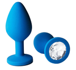 Голубая анальная пробка с прозрачным кристаллом - 7 см. (Цвет: прозрачный)