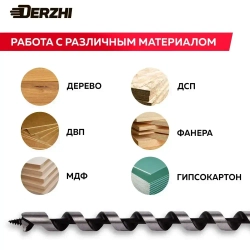 Сверло по дереву винтовое с шестигранным хвостовиком в тубе ,10х230 мм DERZHI