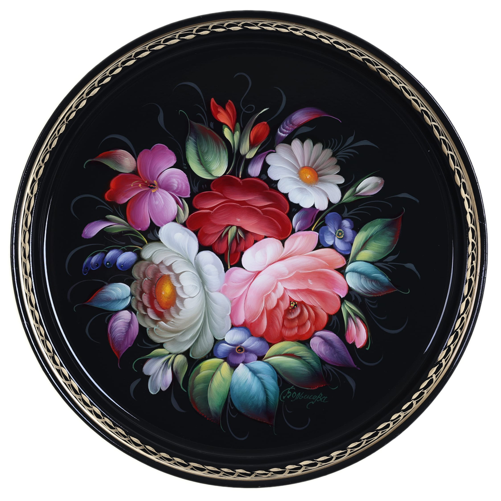 Жостовский поднос декоративный, размер 30 см (A9), металлический