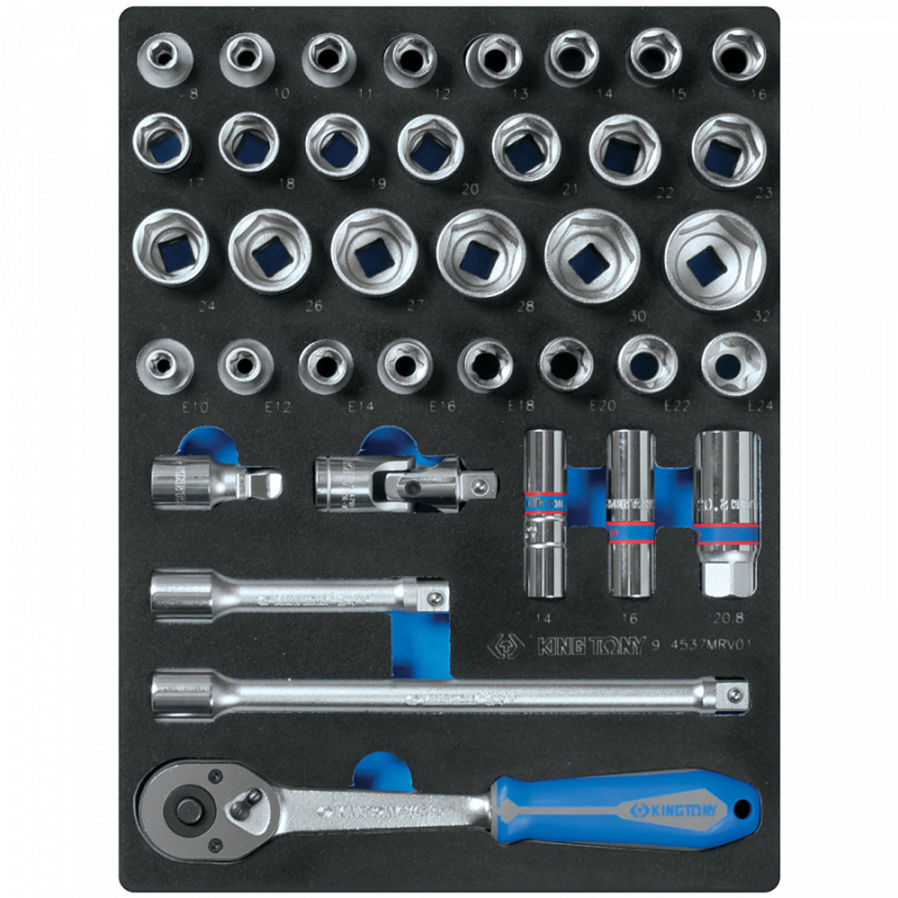 Набор торцевых головок 1/2"" с принадлежностями, шестигранные, ложемент, 37 предметов