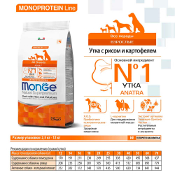 Monge Dog All Monoprotein Duck - монобелковый корм для собак (утка, рис и картофель)