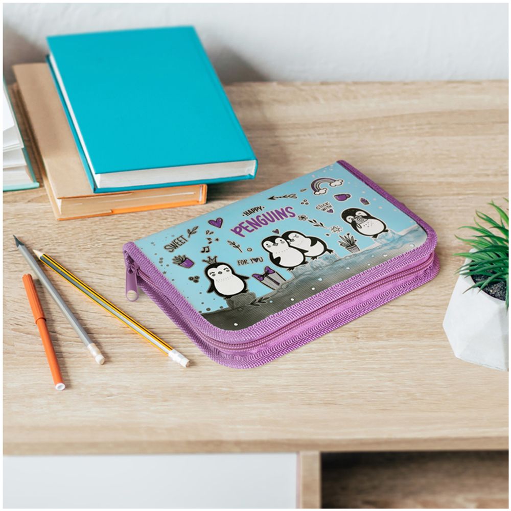 Пенал 1 отделение, 190*115 ArtSpace "Penguins", ламинированный картон, фольга